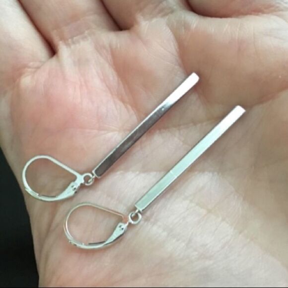 RESTOCKED❤️ Sterling Silver Vertical Bar Earrings - Picture 8 of 9